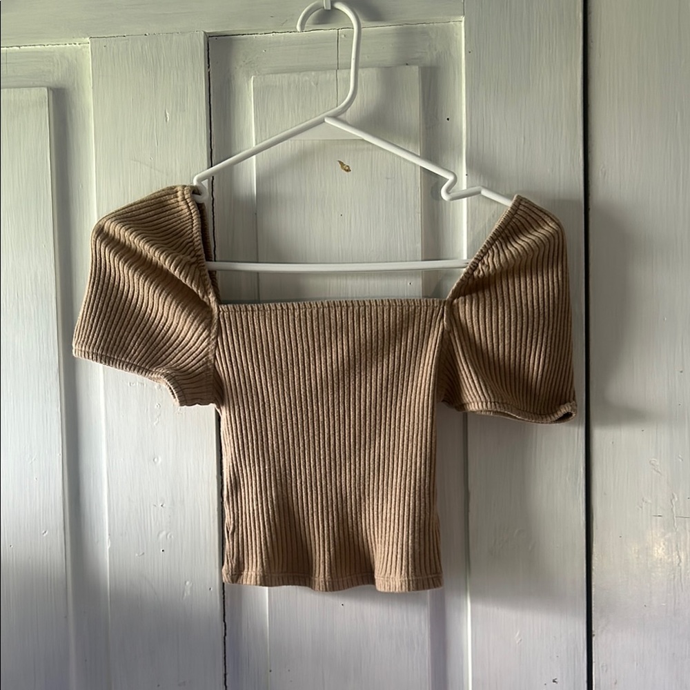 H&M Ribbed Beige Off-Shoulder Blouse